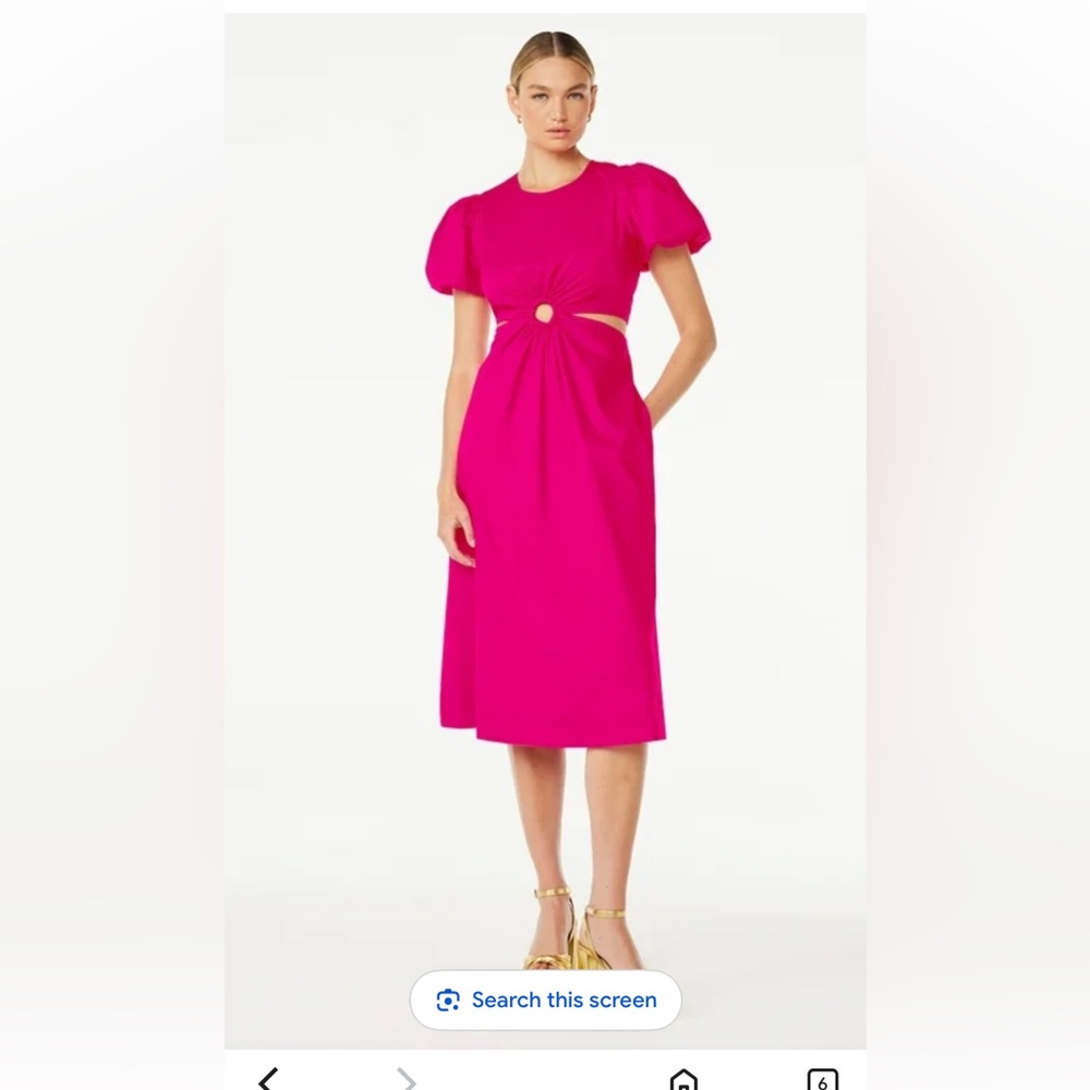 Scoop Women's Cut Out Midi Dress with Puff Sleeves